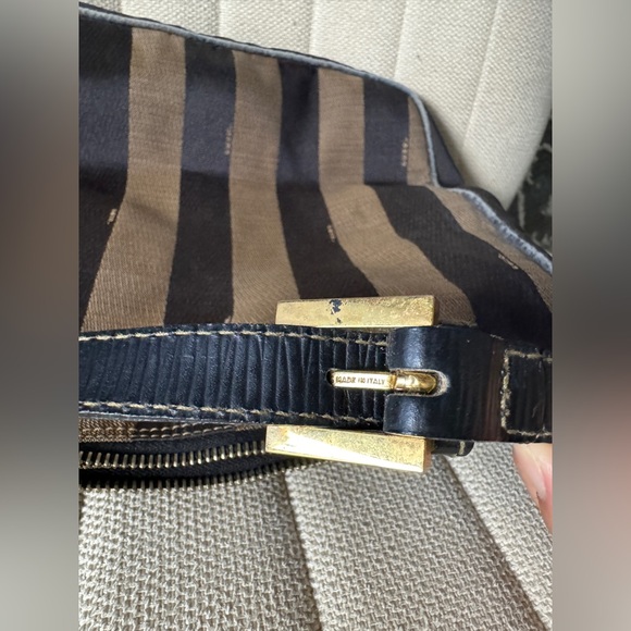 Fendi Black Brown Pequin Canvas Shoulder Bag - Picture 7 of 16